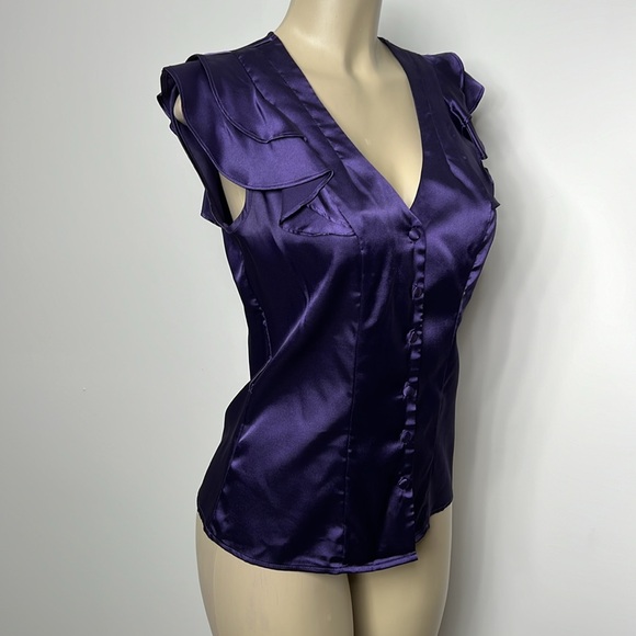 Bisou Bisou S/CH purple satin blouse - Picture 2 of 5